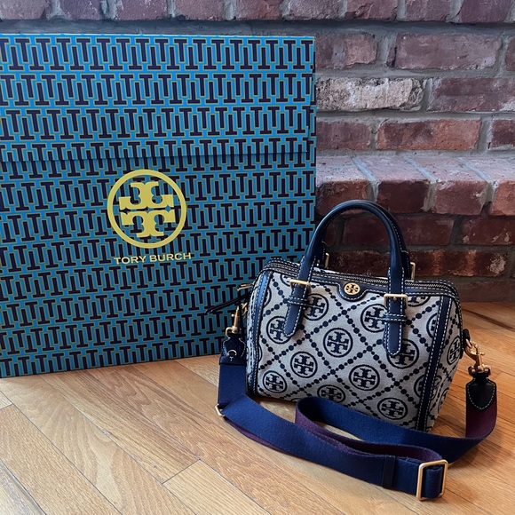 Tory Burch Handbags - Tory Burch Navy T Monogram Jacquard Barrel Bag